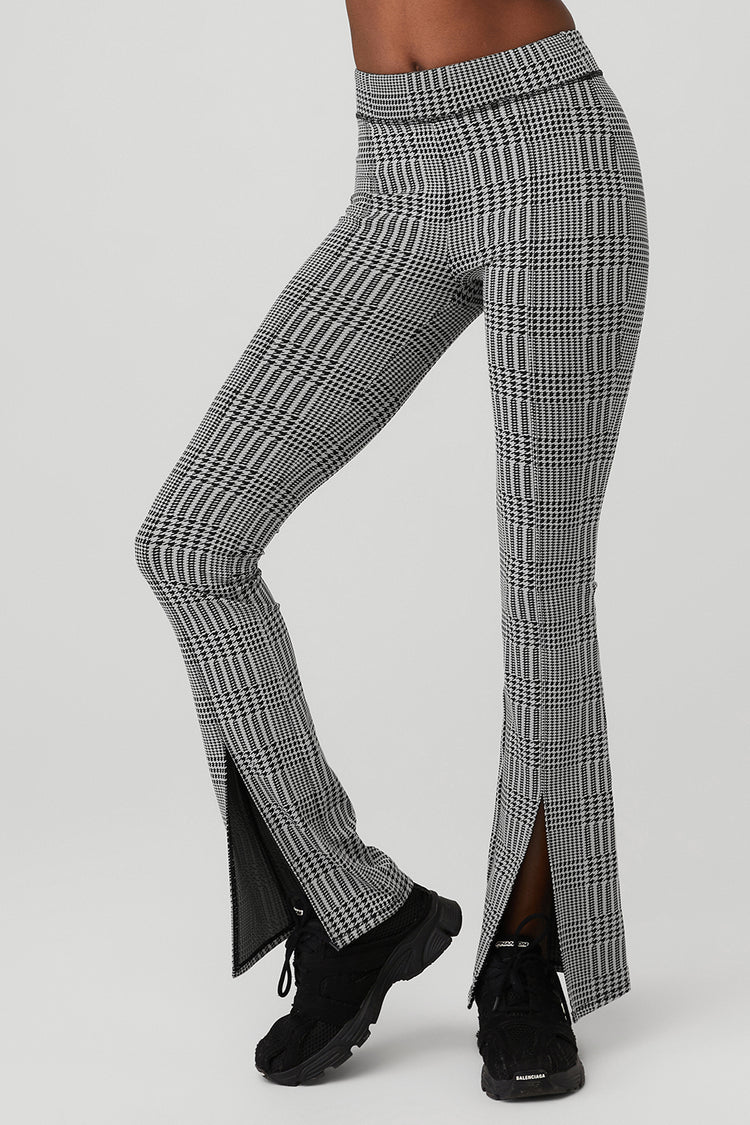 Jacquard High-Waist Glenplaid Flutter Legging